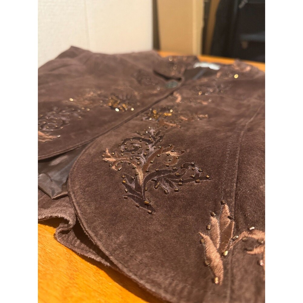 Coldwater Creek Womens Petite Small Brown Suede Embroidered Beaded Jacket PS - Picture 5 of 14